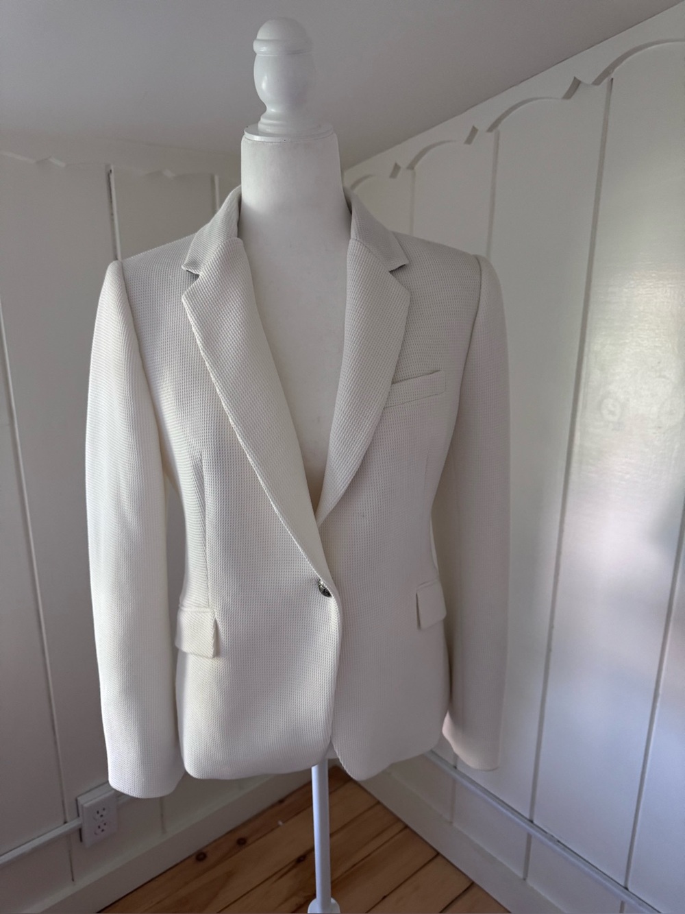 Zara White/Cream Textured Notch-Lapel Blazer